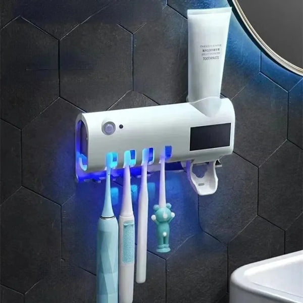 Dispenser Automático de Pasta + Soporte de Cepillos con Luz UV Esterilizadora – 3 en 1